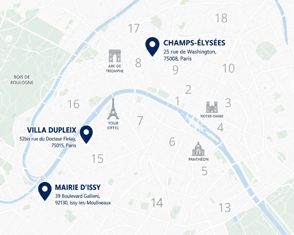 Carte des résidences Finestate à Paris et Issy-les-Moulineaux